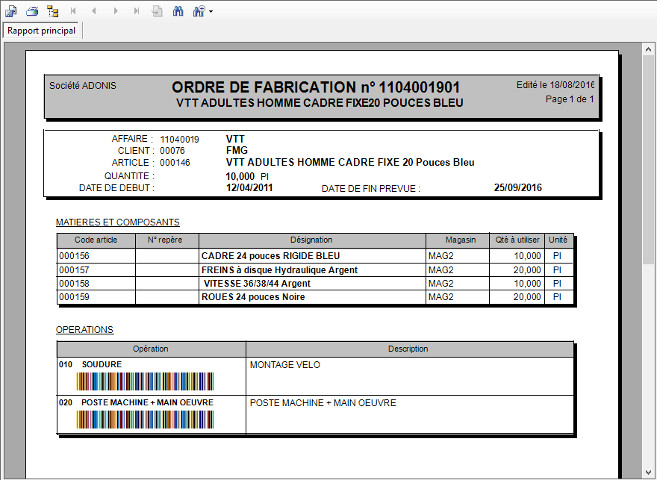 Gestion des ordres de fabrication